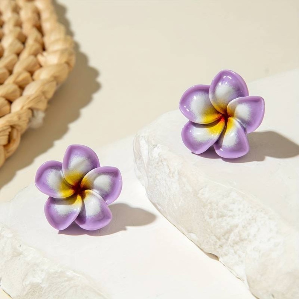 Purple Plumeria Flower Earrings | Tropical Island Jewelry